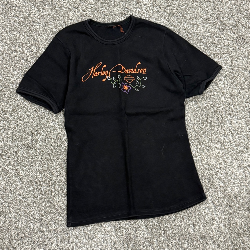 VTG Harley Davidson Nice French Riviera Floral Graphic T-Shirt Black Womens M 99
